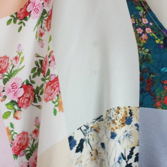 Unbreak.it Patchwork Flowers Print Silk Flare Sleeve Blouse - Picture 6 of 16